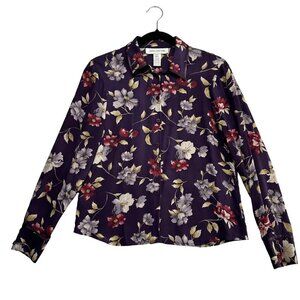 Jones New York Womens Silk Button Up Top Size 4 Purple Dark Floral Whimsigoth